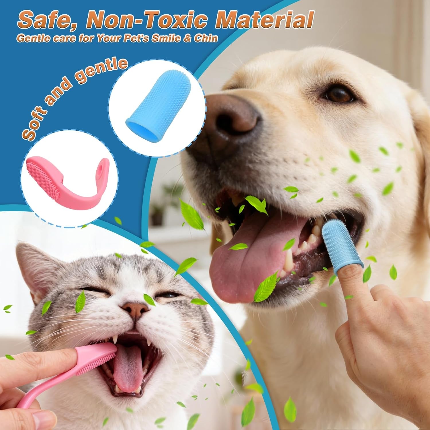 7 PCS Pet Grooming Kit for Dogs and Cats | Dog Washing Gloves | Dog Bath Brush | Cleanroom Gloves | Dog Shampoo Brush | Finger Toothbrushes | Storage Bag | All-In-One Pet Care (Ocean Blue)