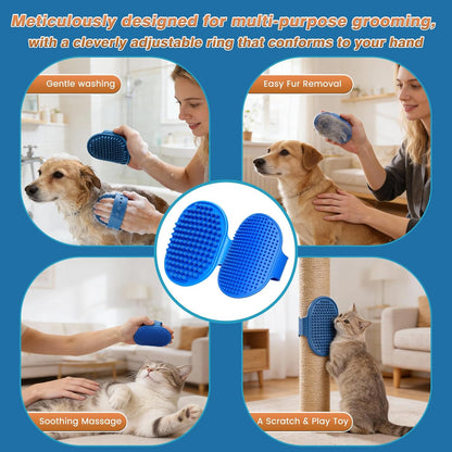 7 PCS Pet Grooming Kit for Dogs and Cats | Dog Washing Gloves | Dog Bath Brush | Cleanroom Gloves | Dog Shampoo Brush | Finger Toothbrushes | Storage Bag | All-In-One Pet Care (Ocean Blue)