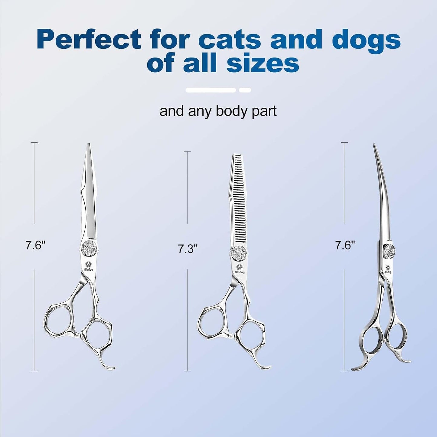 Luxury Dog Grooming Scissors Set - 7" Straight, 6.5" Thinning, 7" Curved Dog Shears for Grooming - 9CR Steel, Professional Grooming Kit for Dogs