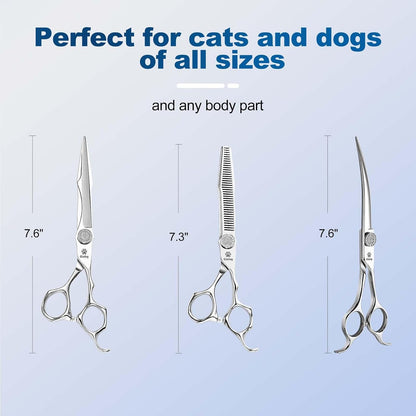 Luxury Dog Grooming Scissors Set - 7" Straight, 6.5" Thinning, 7" Curved Dog Shears for Grooming - 9CR Steel, Professional Grooming Kit for Dogs