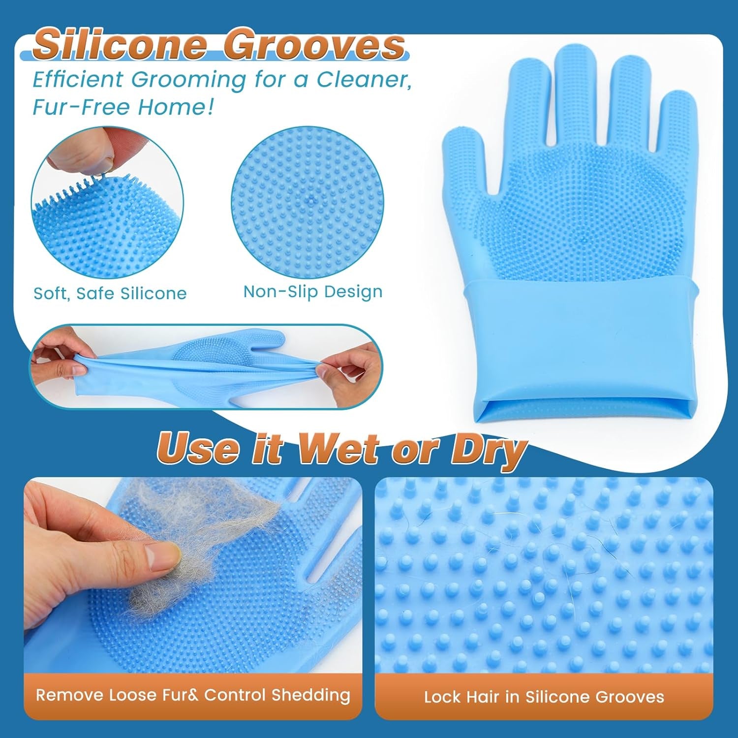 7 PCS Pet Grooming Kit for Dogs and Cats | Dog Washing Gloves | Dog Bath Brush | Cleanroom Gloves | Dog Shampoo Brush | Finger Toothbrushes | Storage Bag | All-In-One Pet Care (Ocean Blue)