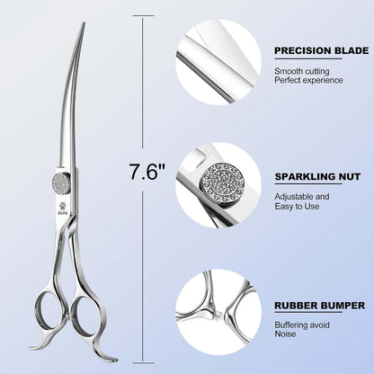 Luxury Dog Grooming Scissors Set - 7" Straight, 6.5" Thinning, 7" Curved Dog Shears for Grooming - 9CR Steel, Professional Grooming Kit for Dogs